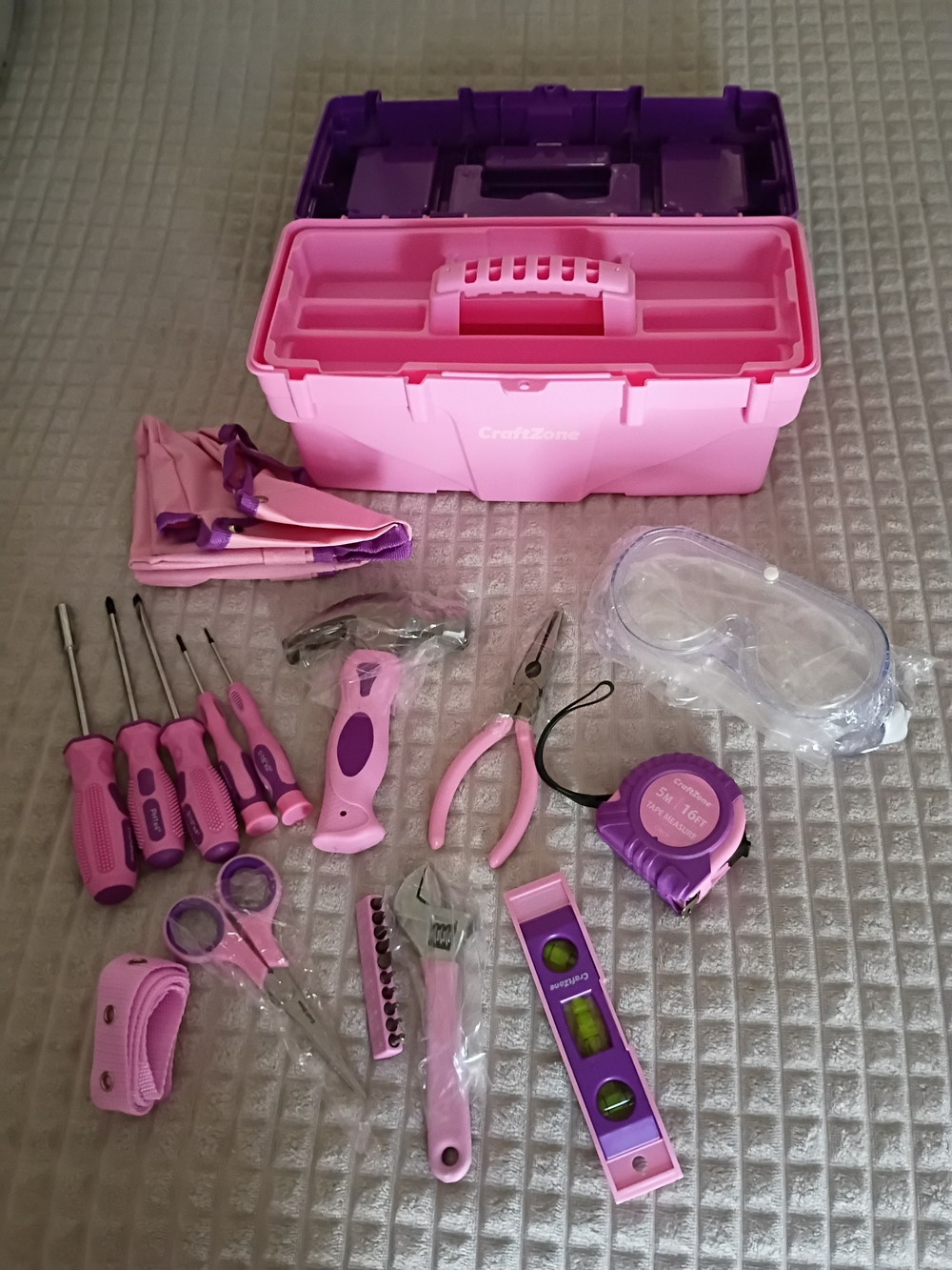 🩷 CraftZone 23-Piece Pink & Purple Real Tool Starter Kit with Toolbox NWT